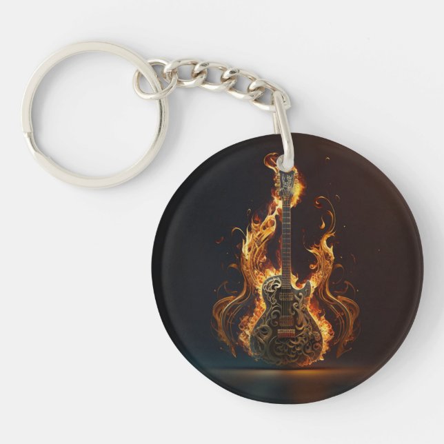Electric guitar on fire                            key ring (Front)