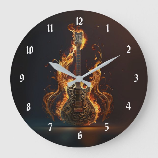 Electric guitar on fire            large clock (Front)
