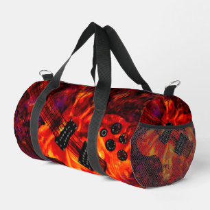 Electric Guitar on Fire Red Black Music Art Duffle Bag