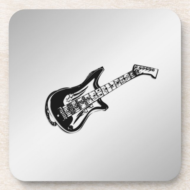 Electric Guitar on Silver Coaster (Front)