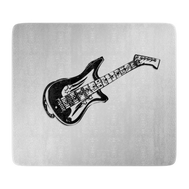 Electric Guitar on Silver Cutting Board (Front)