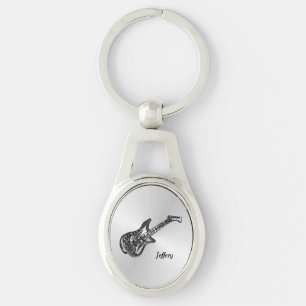 Electric Guitar on Silver Personal Key Ring