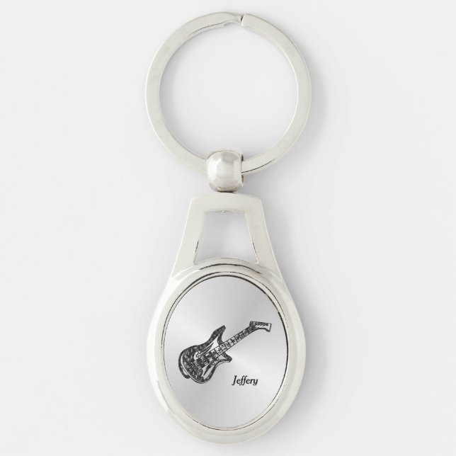 Electric Guitar on Silver Personal Key Ring (Front)