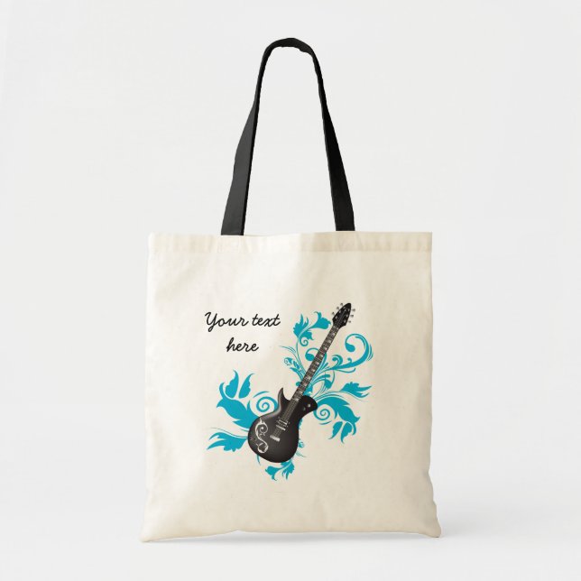 Electric guitar on turquoise leaves custom product tote bag (Front)