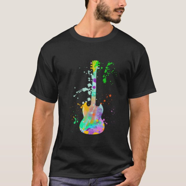 Electric Guitar Paint Musician Guitarist T-Shirt (Front)