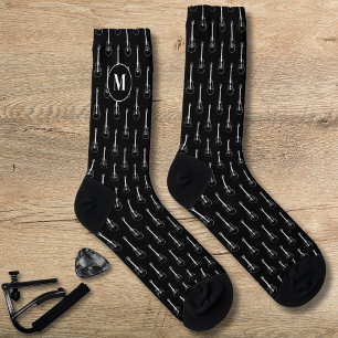 Electric Guitar Pattern Monogram Black and White Socks