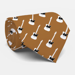 Electric Guitar Pattern on Light Brown Tie