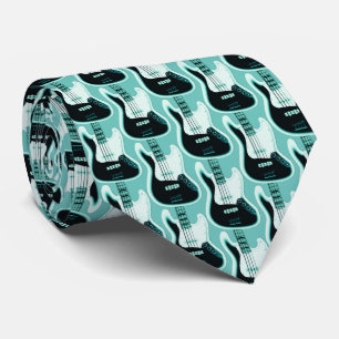 Electric Guitar Pattern Teal Black White  Tie