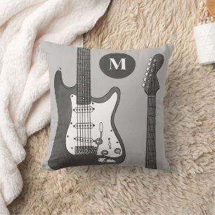 Electric guitar personalized black and white cushion