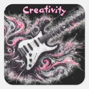 Electric Guitar Pink Black Music Art Guitars Square Sticker