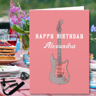 Electric Guitar Pink Guitarist Girls Birthday Card