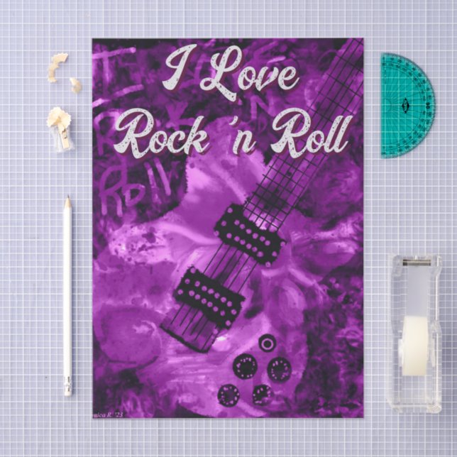 Electric Guitar Purple Black Rock n Roll Decoupage Tissue Paper (Craft)