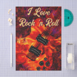 Electric Guitar Red Black Rock n Roll Decoupage Tissue Paper