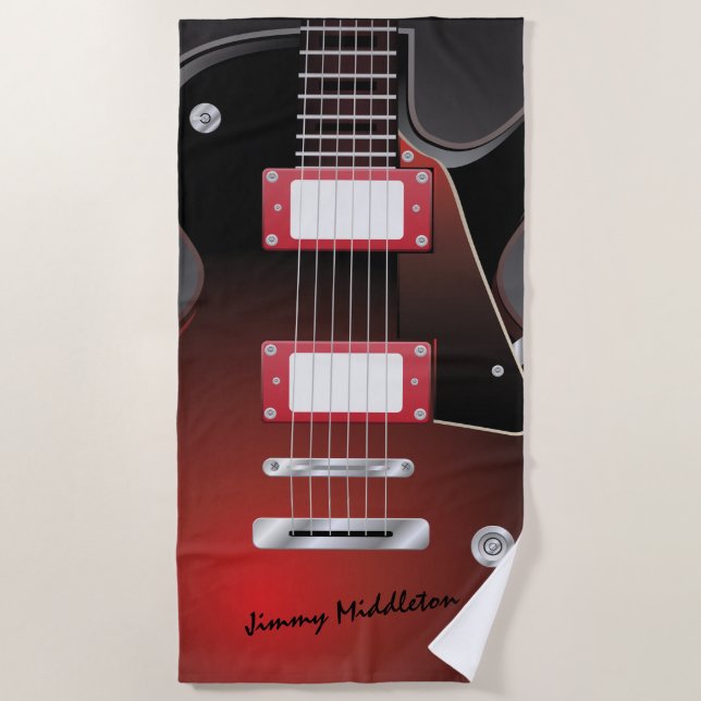 Electric Guitar - Red - Signature Beach Towel (Front)