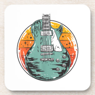 Electric Guitar Retro Sunset Vintage Music Band Gu Coaster