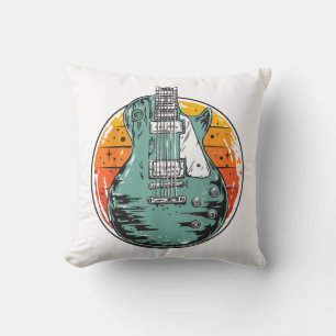 Electric Guitar Retro Sunset Vintage Music Band Gu Cushion