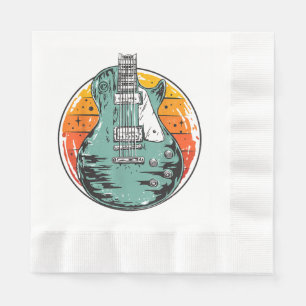 Electric Guitar Retro Sunset Vintage Music Band Gu Napkin