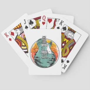 Electric Guitar Retro Sunset Vintage Music Band Gu Playing Cards