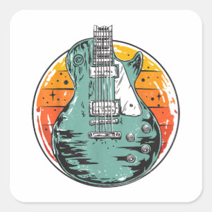 Electric Guitar Retro Sunset Vintage Music Band Gu Square Sticker