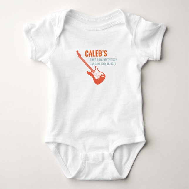 Electric Guitar Rock and Roll Music First Birthday Baby Bodysuit (Front)