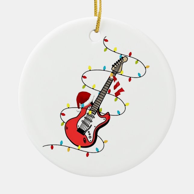 Electric Guitar Santa Claus Music Christmas Lover  Ceramic Ornament (Front)