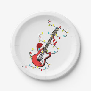Electric Guitar Santa Claus Music Christmas Lover  Paper Plate