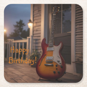 Electric Guitar Square Paper Coaster