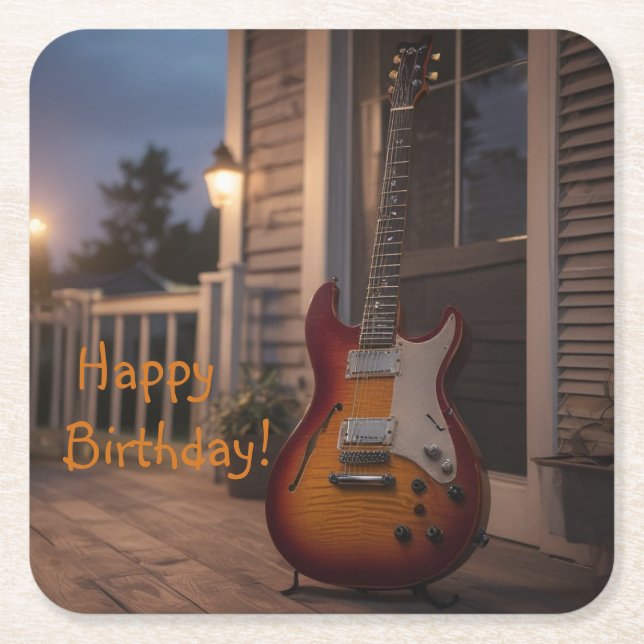 Electric Guitar  Square Paper Coaster (Front)