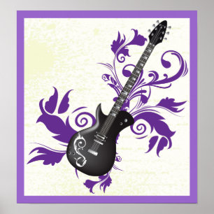Electric Guitar, Swirls And Abstract Leaves Poster