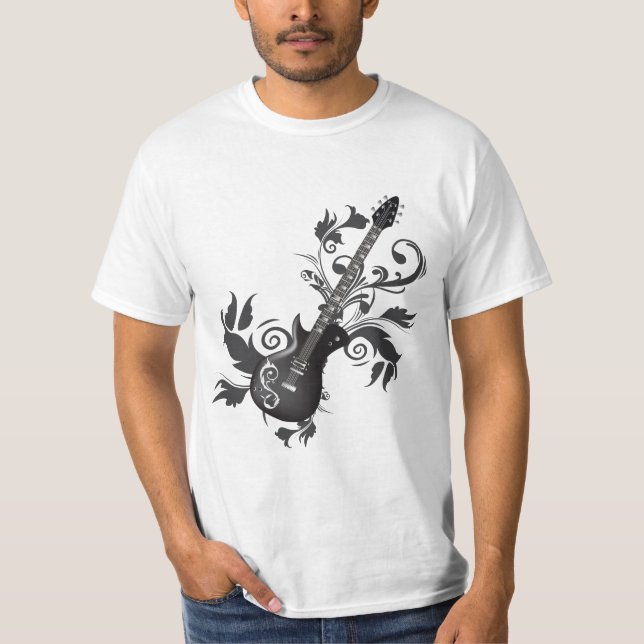 Electric Guitar, Swirls And Abstract leaves T-Shirt (Front)