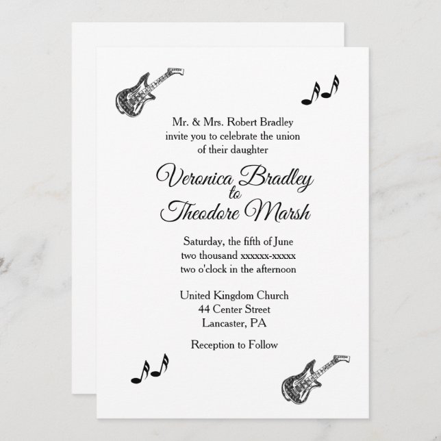 Electric Guitar Theme Wedding Invitation   (Front/Back)