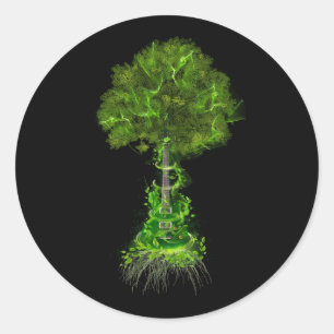 Electric Guitar Tree Life Guitar Player Nature Gui Classic Round Sticker