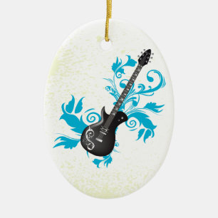 Electric guitar turquoise leaves custom ornament