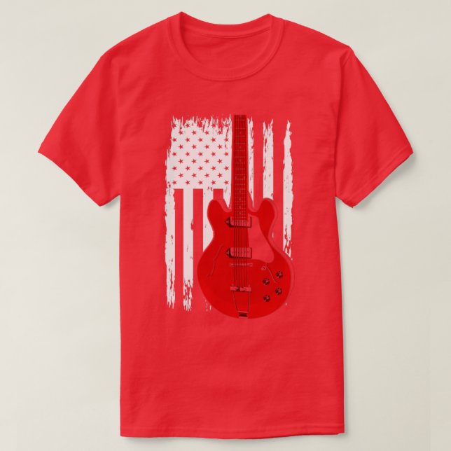 Electric Guitar US Flag Musician Guitarist T-Shirt (Design Front)