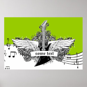 Electric guitar wings black white lime print