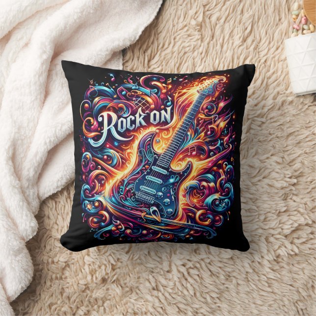 Electric guitar with vibrant swirls cushion (Blanket)