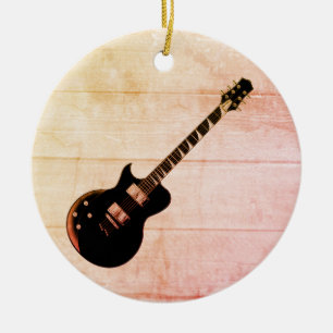 Electric Guitar & Wood Pop Art Ceramic Ornament