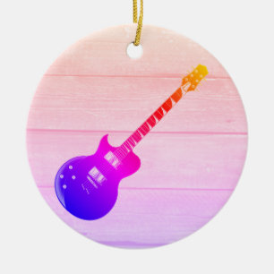 Electric Guitar & Wood Pop Art Ceramic Ornament