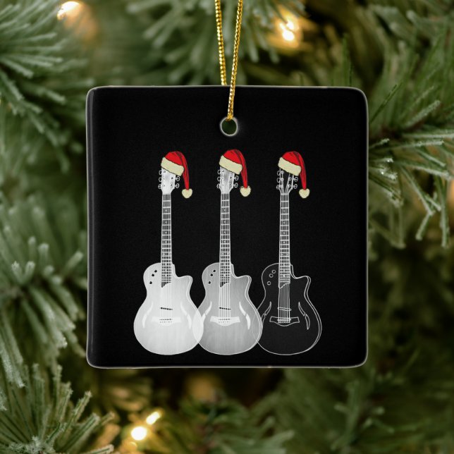 Electric Guitars Funny Cool black and white Ceramic Ornament (Tree)