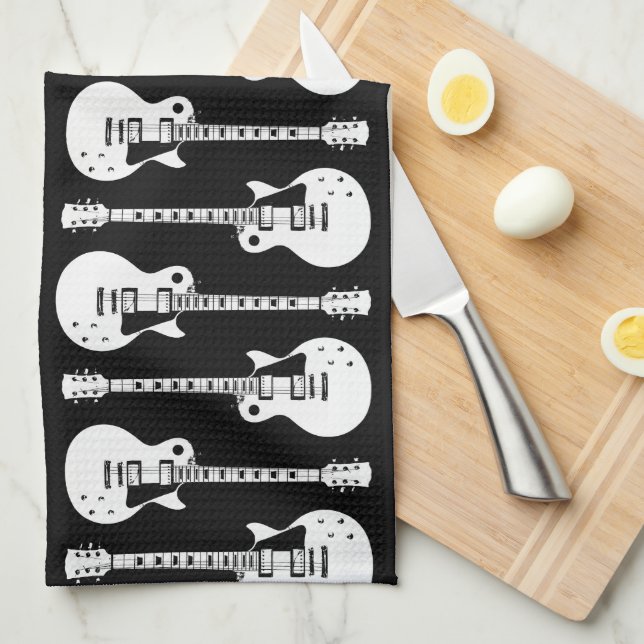 Electric Guitars Graphic in White Tea Towel (Quarter Fold)