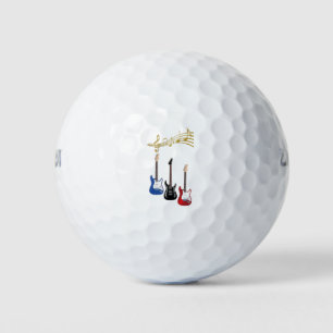 electric guitars with musical scores golf balls
