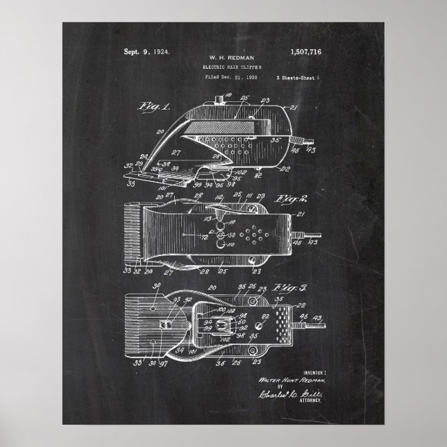 Electric Hair Clipper Patent Poster (Front)