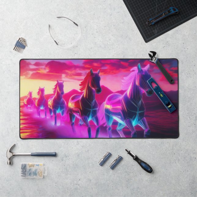 Electric Herd - Synthwave Horses Desk Mat (Workstation)