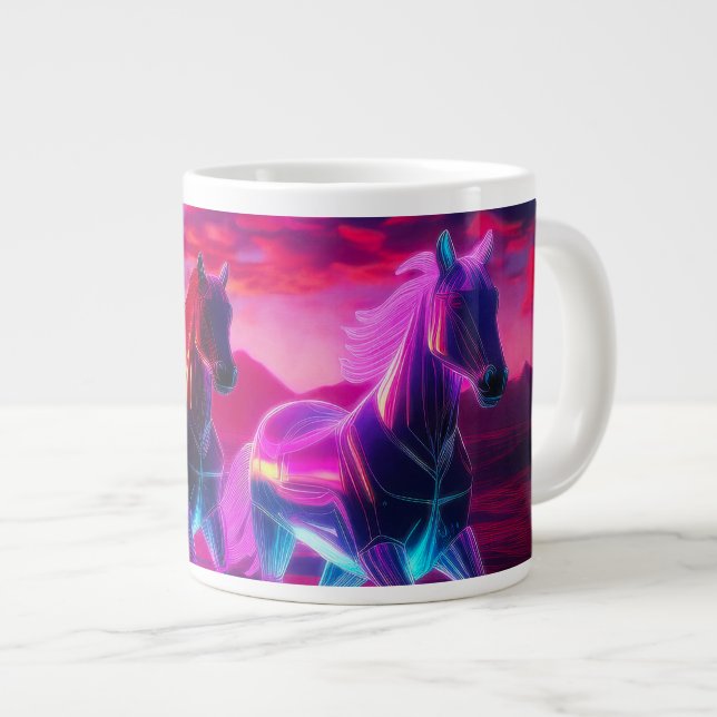 Electric Herd - Synthwave Horses Large Coffee Mug (Front Right)