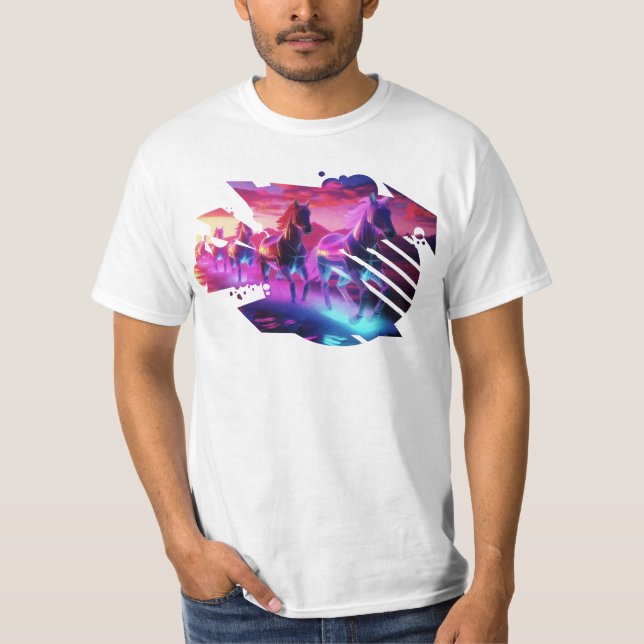Electric Herd - Synthwave Horses v2 T-Shirt (Front)