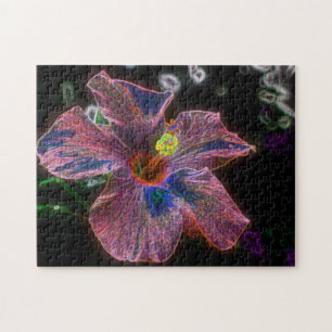 Electric Hibiscus Flower Abstract Art  Jigsaw Puzzle