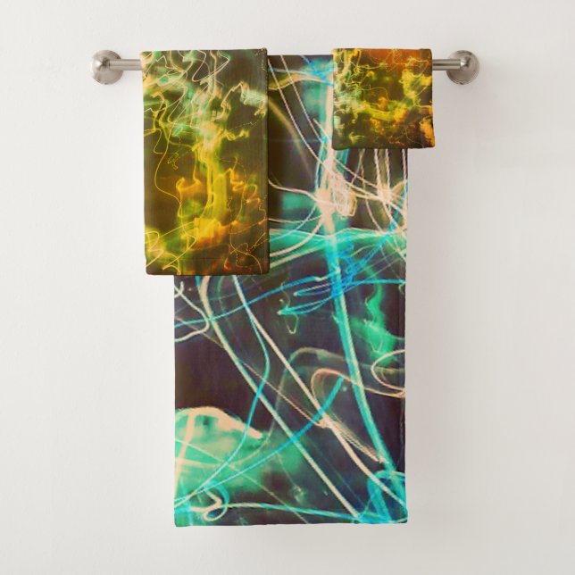 Electric Light Lines Gradient Abstract. Bath Towel Set (Insitu)