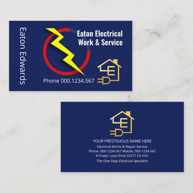Electric Lightning Power Metre Gauge Electrician Business Card (Front/Back)
