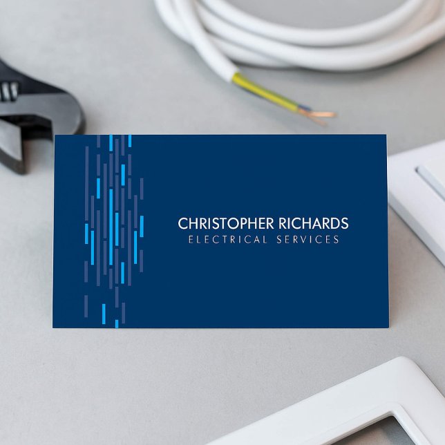 Electric Lights Blue Electrician Business Card (Creator Uploaded)