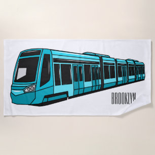 Electric locomotive cartoon illustration beach towel